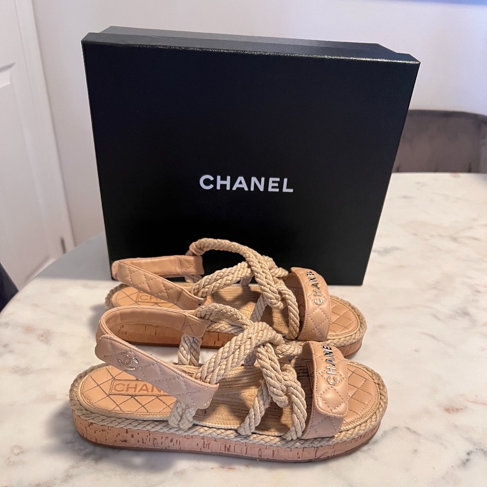 Chanel Rope Lambskin Quilted Logo Sandals size 40